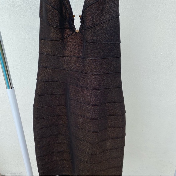 Vintage Deadstock Caché Brushed Bronze Bandage Halter Dress Size 10 - Picture 3 of 8